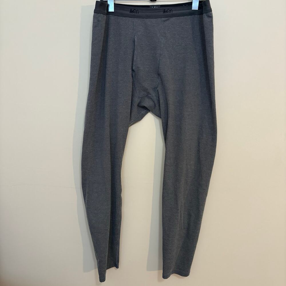 REI Base Layer Pants Mens XL Gray Stripe Thermal Bottoms Made in USA Stretch